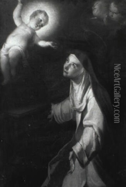 The Christ Child Appearing To St. Catherine Of Siena Oil Painting - Louis de Silvestre