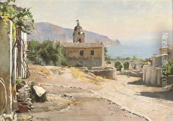 An Italian Village Overlooking The Sea Oil Painting - William Logsdail