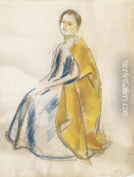 Seated Woman In A Yellow Robe Oil Painting - Anton Faistauer