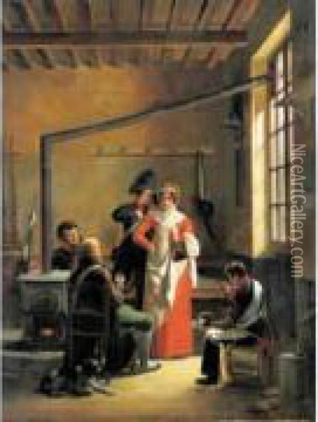 < La Marchande D'eau De Vie Au Corps De Garde >. 1820 Oil Painting - Pierre Duval-Lecamus