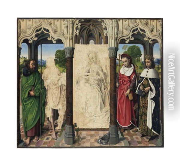 The Virgin And Child With Saints Thomas, John The Baptist, Jerome And Louis Oil Painting - Hugo Van Der Goes