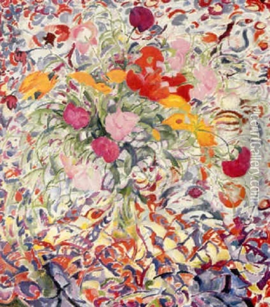 Bloemen Voor Gebloemde Lap Oil Painting - Leo Gestel