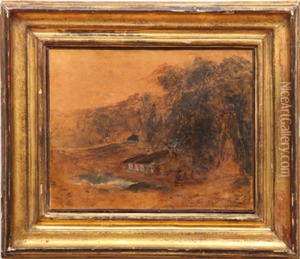 Chaumieres Sous Les Arbres Oil Painting - Theodore Rousseau