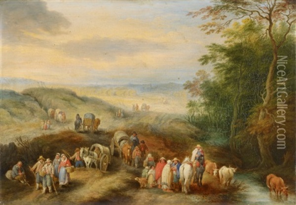 Landscape With Travellers And Peasants Oil Painting - Theobald Michau