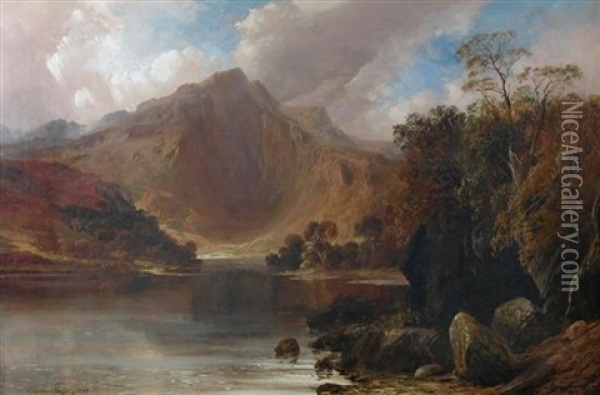 Calm On A Highland Loch Oil Painting - Clarence Henry Roe