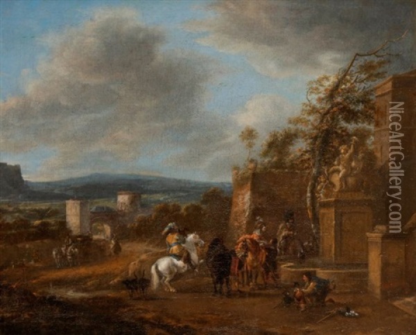 La Halte Des Cavaliers Oil Painting - Pieter Wouwerman