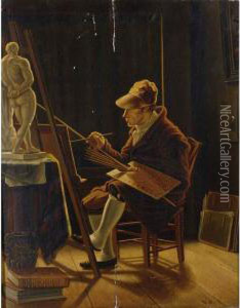 Self Portrait Of The Artist In His Studio Oil Painting - Karel Jakob Baar Van Slangenburgh