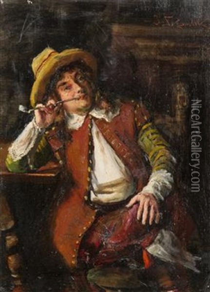 Smoker With A Pipe Oil Painting - Jan Skramlik
