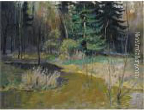 Woodland Stream Oil Painting - Sergey Arsenievich Vinogradov