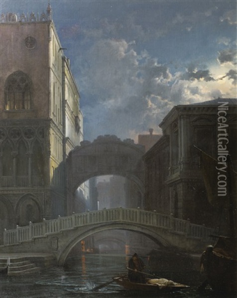 Le Pont Des Soupirs Au Clair De Lune, Venise Oil Painting - Friedrich Nerly