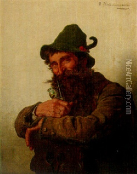 A Bavarian Hunter With A Pipe Oil Painting - Hugo Kotschenreiter