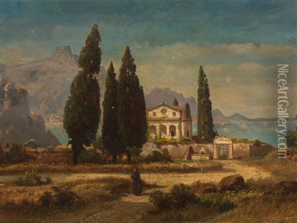Italian Landscape Oil Painting - Carl Gustav Rodde