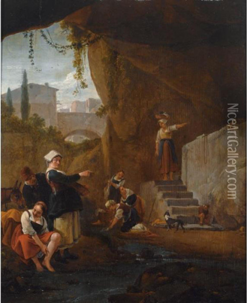 Other Properties
 

 
 
 

 
 An Interior Of A Cave With Women Washing Their Laundry In A Stream Oil Painting - Thomas Wyck