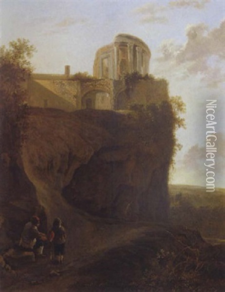 La Halte Au Bord Du Chemin Creux Pres Des Ruines Oil Painting - Jan Dirksz. Both