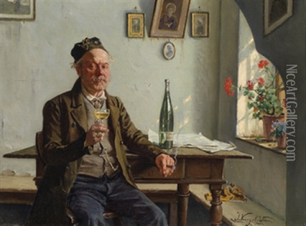 Weinbauer Bei Der Verkostung Oil Painting - Josef Kinzel