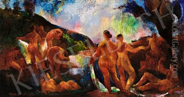 Bathing Women Oil Painting - Vilmos Aba-Novak