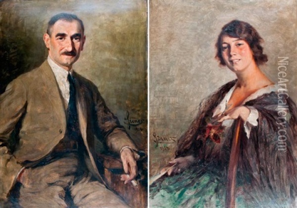 Hazaspar Portreja (pair) Oil Painting - Fueloep Szenes