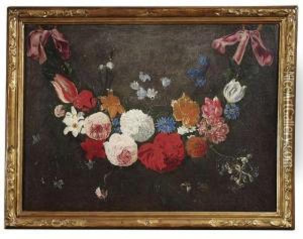 A Garland Of Flowers. Oil/canvas/canvas Oil Painting - Jan Philip van Thielen