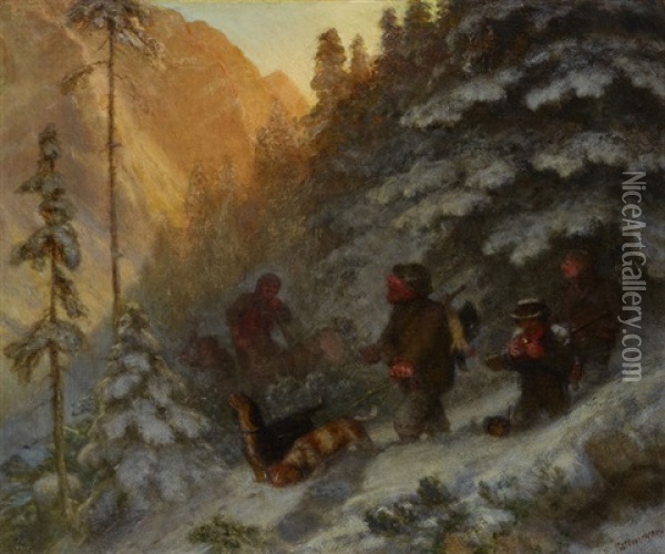 Winterjagd In Appenzell Innerrhoden Oil Painting - Gottlieb Emil Rittmeyer