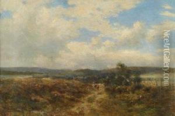 Moorland Landscape With Cattle And Drover On A Rocky Path Oil Painting - William Darling McKay