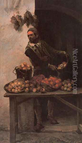 Vendedor de frutas Oil Painting - Jose Jimenez y Aranda