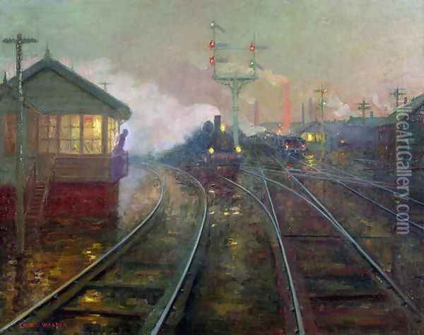 Train at Night c.1890 Oil Painting - Lionel Walden