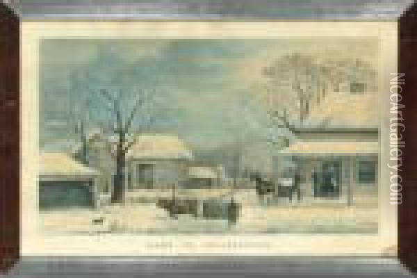 Home To Thanksgiving (gale 3115) Oil Painting - Currier & Ives Publishers