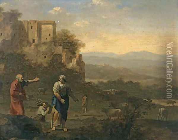 The Banishment of Hagar and Ishmael Oil Painting - Cornelis Van Poelenburgh