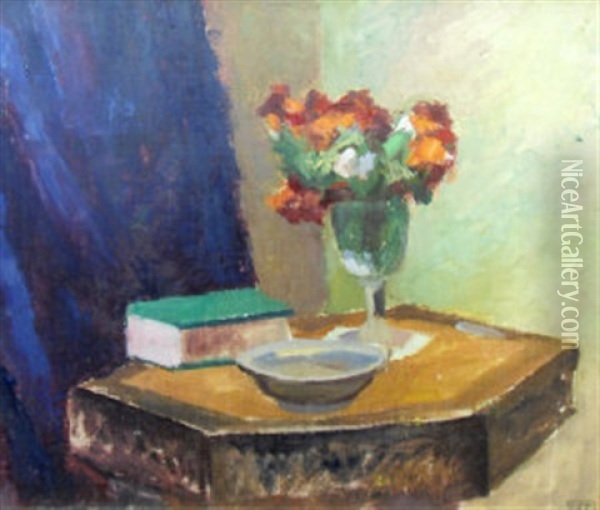 Still Life On A Hexagonal Table (+ 2 Others, Work On Paper; 3 Works) Oil Painting - Frederick James Porter