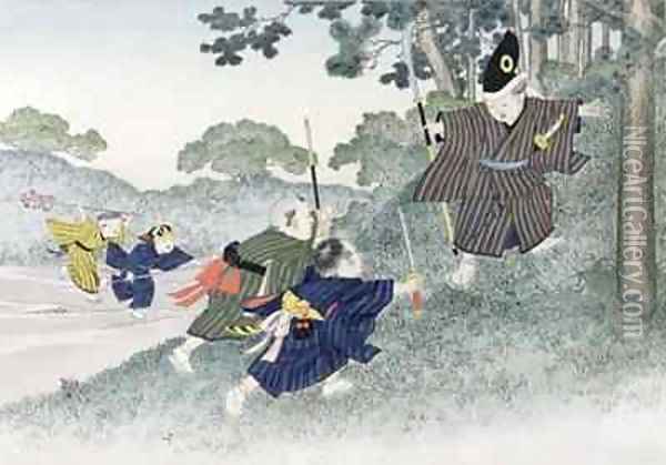 Playing at Warriors from the series Childrens Games Oil Painting - Kobayashi Eitaku