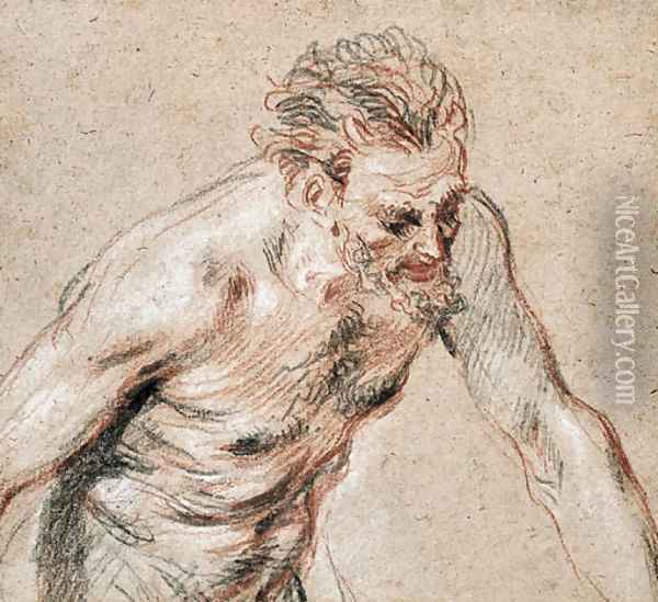 A satyr, half-length, leaning forward to the right Oil Painting - Jean-Antoine Watteau
