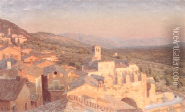 Sollys Over Assisi Oil Painting - Henrik Gamst Jespersen