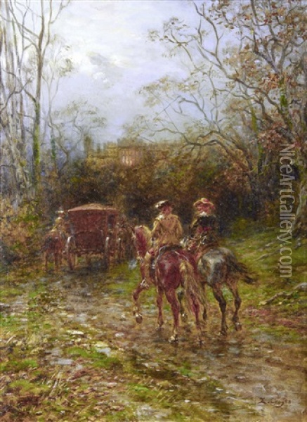 My Lady's Escort, Haddon Hall Oil Painting - Ernest Crofts