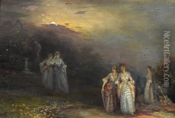 Women In Dress, Twilight Oil Painting - George Russell