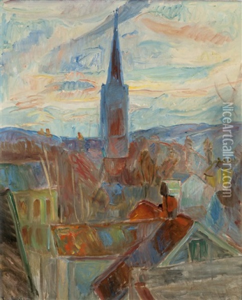 Kirkespiret, Lillehammer Oil Painting - Thorvald Erichsen