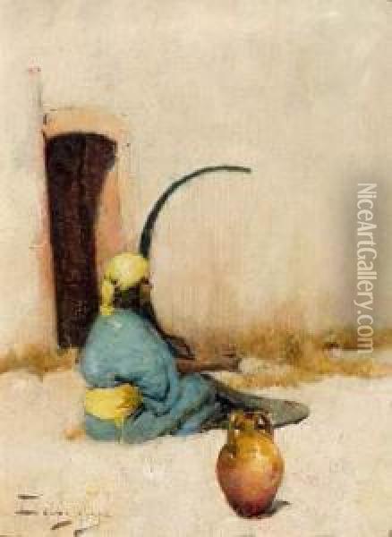 Le Harpiste. Oil Painting - David Dellepiane