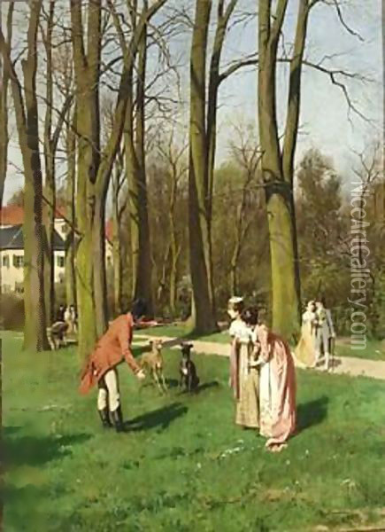 Elegant Figures In A Garden Oil Painting - Hans Bachmann