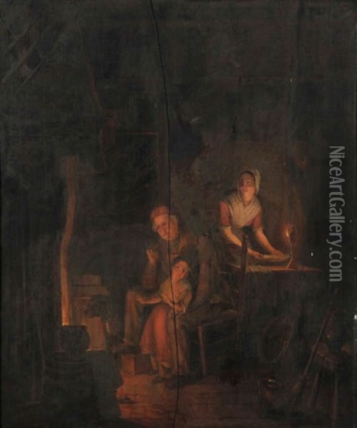 Famille Pres De La Cheminee Oil Painting - Petrus Josephus (Pierre Joseph) Witdoeck