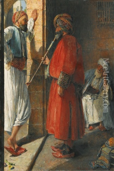 Outdoor Gossip, Cairo Oil Painting - John Frederick Lewis
