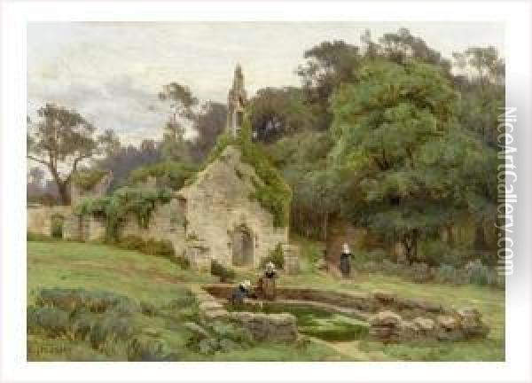 Chapelle En Ruine Pres De La Piece D'eau Oil Painting - Marie-Victor Emile Isenbart