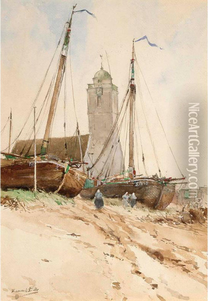 Fishing Boats In Katwijk Aan Zee Oil Painting - Edouard Elle