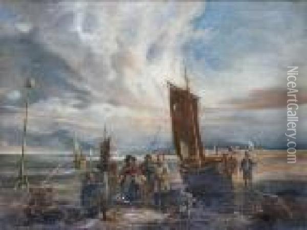 Sorting The Catch Oil Painting - Snr William Shayer