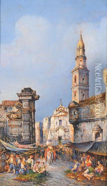 Piazza Del Carmine A Napoli Oil Painting - Giuseppe Carelli