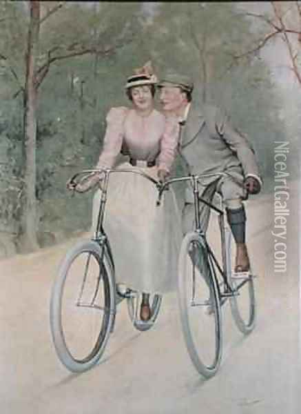 Couple going cycling Oil Painting - Georges Debrock