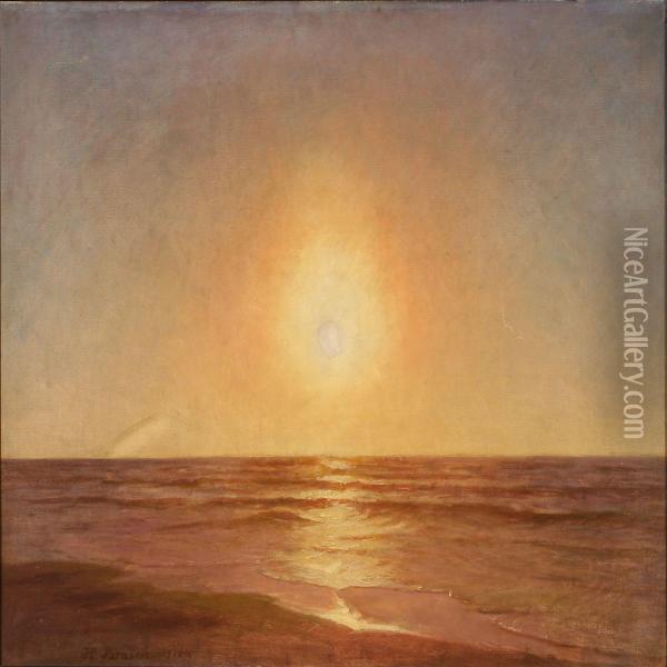Sunset At Sea Oil Painting - Hans Ole Brasen