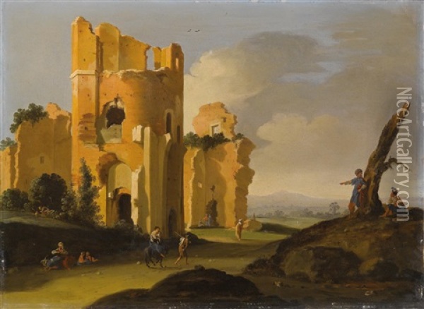 Romische Landschaft Mit Ruinen Oil Painting - Bartholomeus Breenbergh