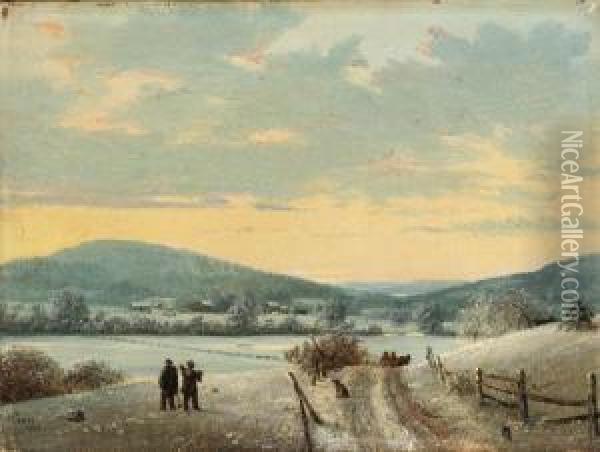 Winter Scene, West Kensington, Connecticut Oil Painting - Nelson Augustus Moore