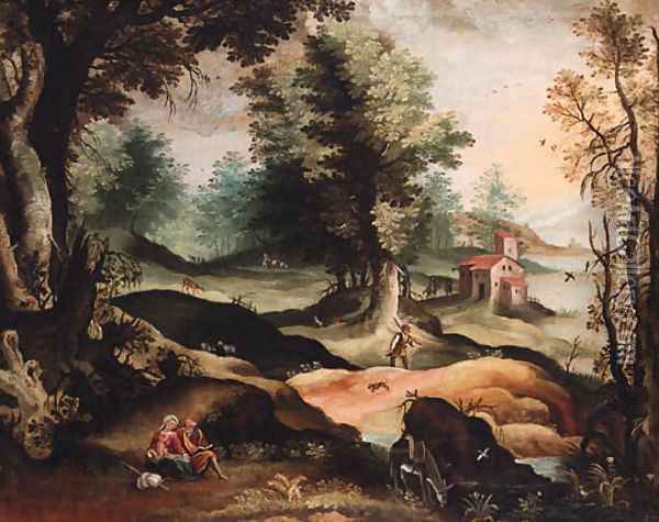 A landscape with the Rest on the Flight into Egypt Oil Painting - Paolo Fiammingo