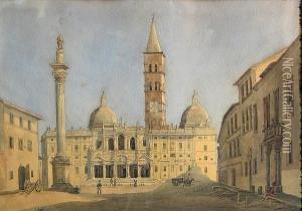 A View Of Santa Maria Maggiore, Rome Oil Painting - Ippolito Caffi
