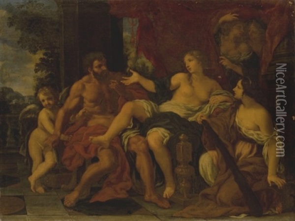 Ercole E Onfale (hercules And Omphale) Oil Painting - Ciro Ferri